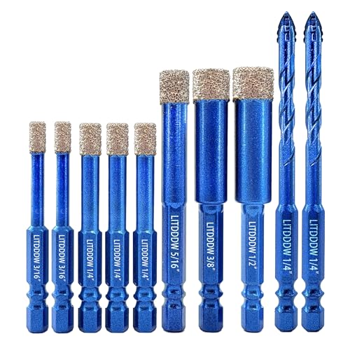 10 Pack Dry Diamond Drill Bits & Concrete Carbide Drill Bit Set (10 Pcs 3/16"-1/2" Mixed Styles)