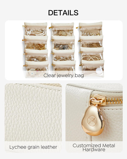 Jewelry Organizer Travel with 12 Clear Velvet Zipper Pouches (D.12 PCS White)