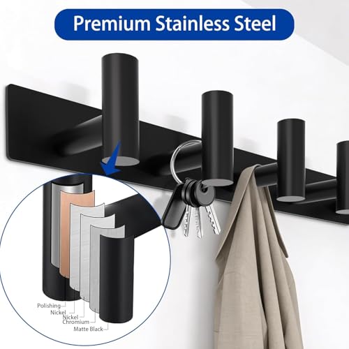 Matte Black Coat Rack Wall Mount (Matte Black / “T“ Shape 6 Hooks 1 Pack)
