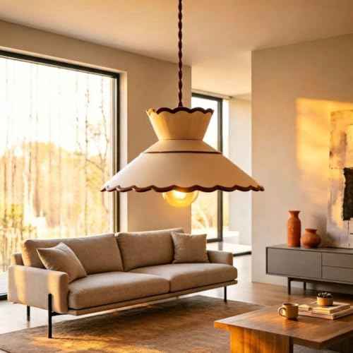 Cottagecore Scalloped Ceramic Pendant Light