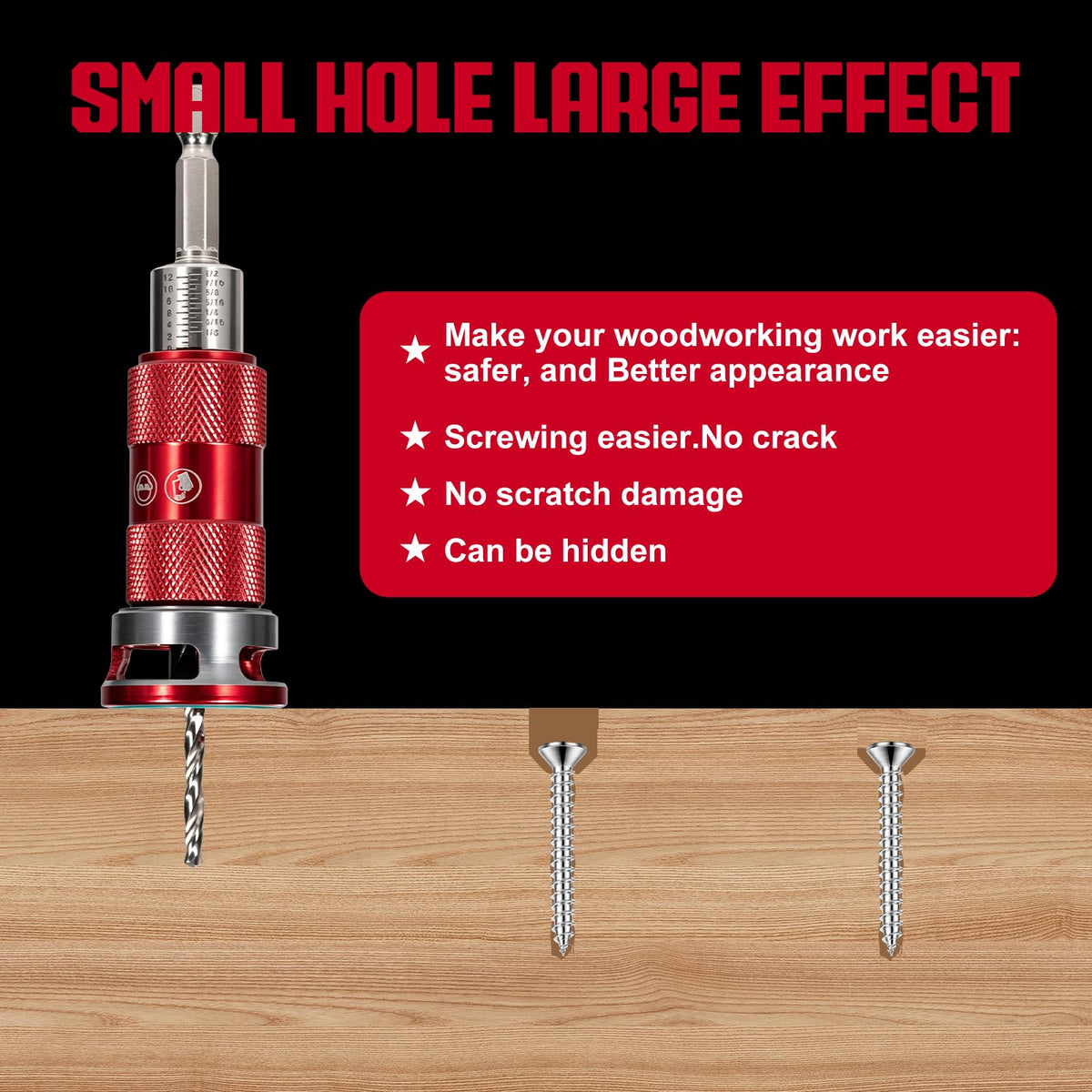 Upgrade 8PCS Countersink Drill Bits Set with Adjustable Depth Stopper (Red / 8 Pcs)