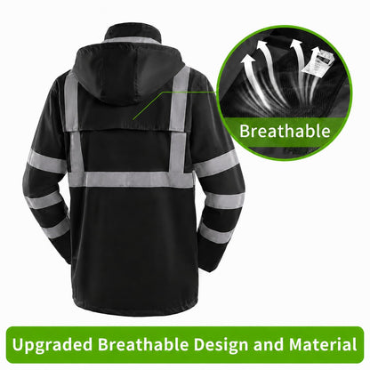 High Vis Safety Rain Jackets and Pants for Men Women (Black / Large)