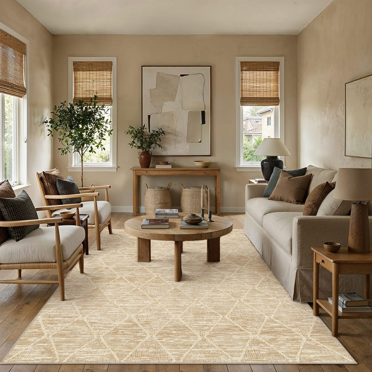 5x7 Area Rug Beige Washable Rugs for Living Room (L| Beige / 5' x 7' (Rectangular))