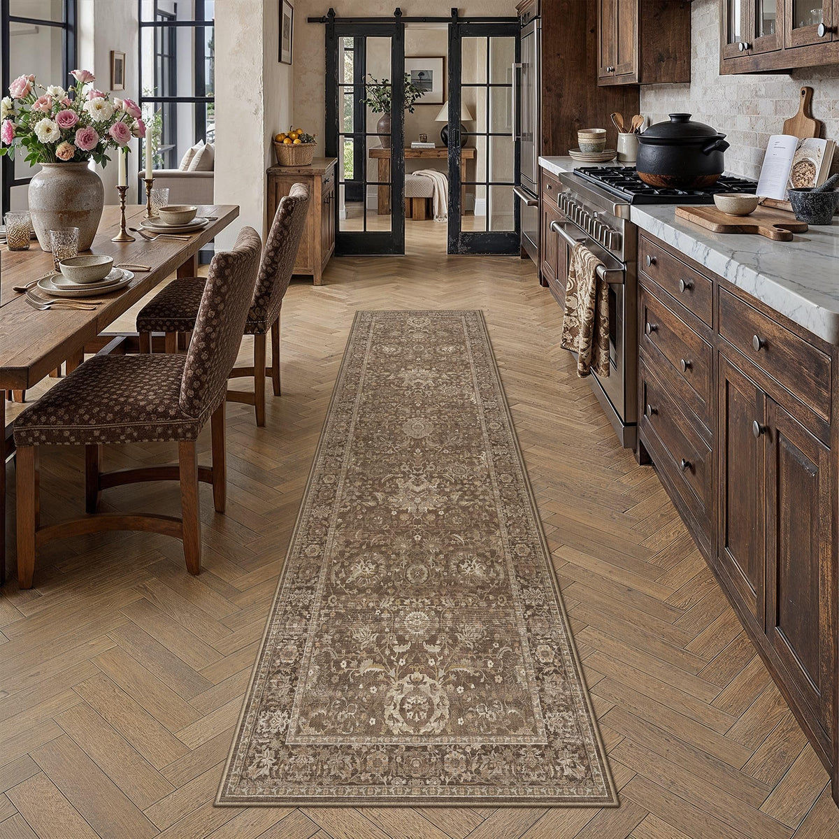 Hallway Runner Rugs 2'6 x 8' Brown Vintage Rug (Retro | Brown / 2'7" x 8' (Runner))