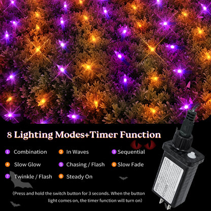 120LED Halloween Net Lights Outdoor (Orange/Purple-1PCS)