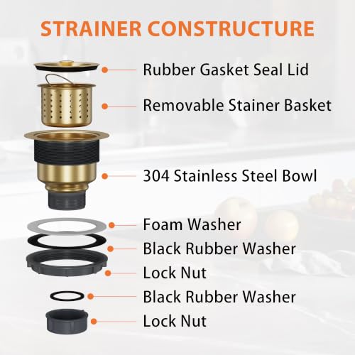 Kitchen Sink Drain Removable Deep Sink Strainer Basket with Sink Stopper