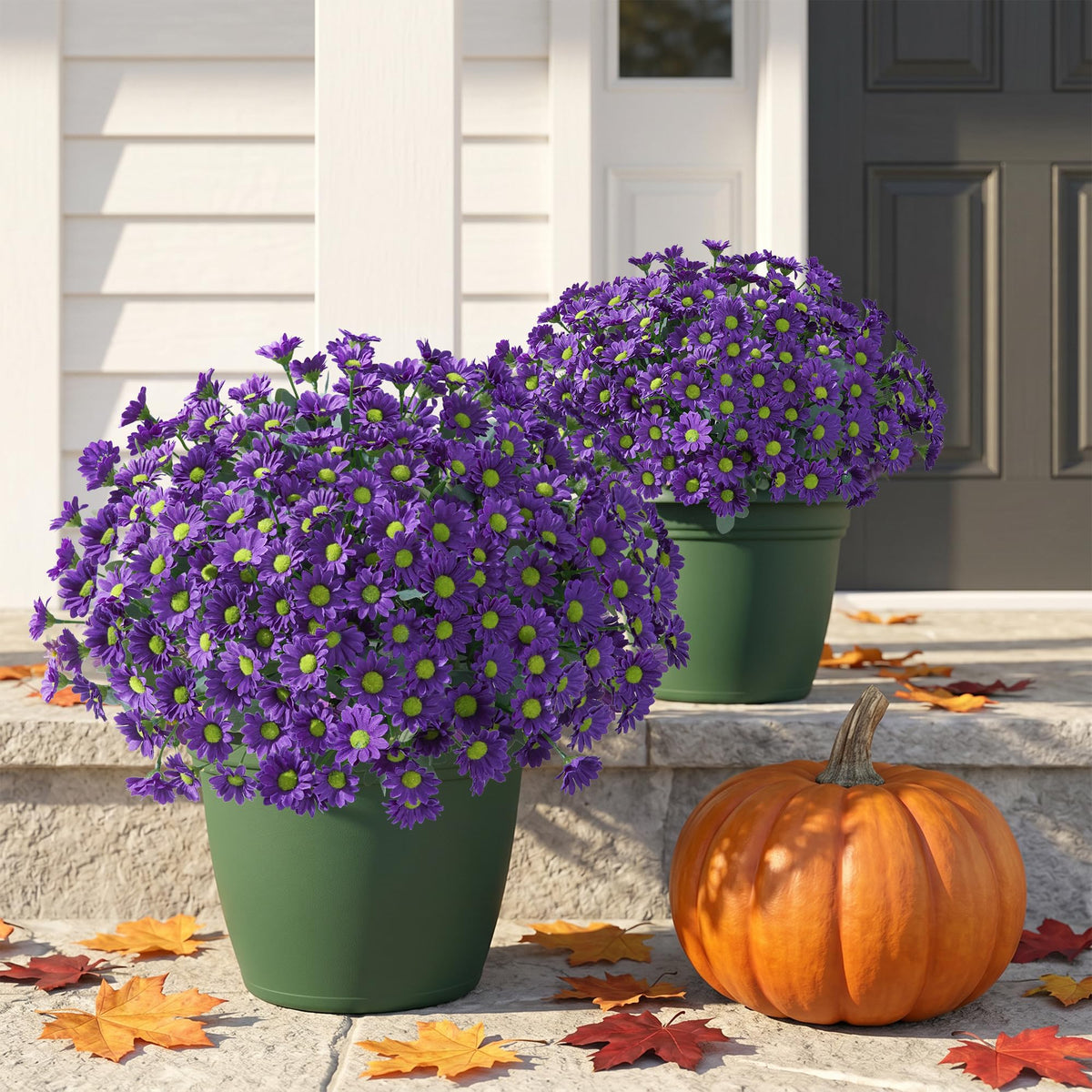 Artificial Mums for Outdoors Fall Decor (Purple / 10.6 inch)