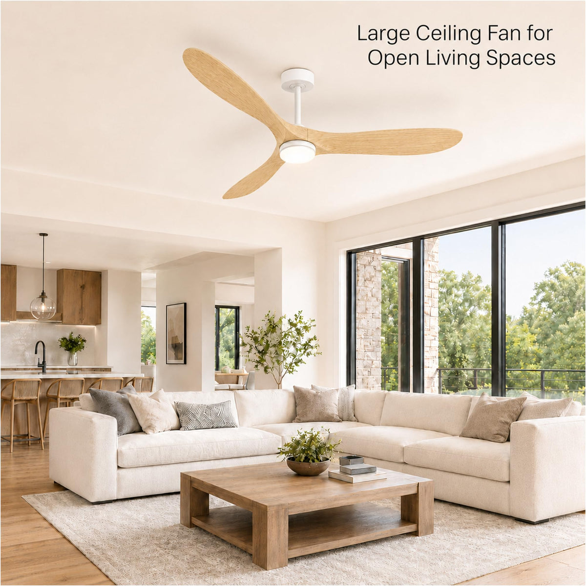 60" Ceiling Fan with Light (White/Light Oak / 60 Inches)