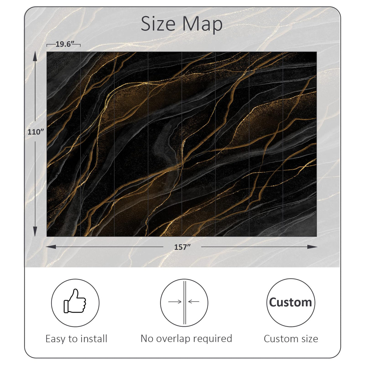 Black Marble Peel and Stick Wallpaper Modern Abstract Wall Murals (Sa Mural 06 / 157" x 110")