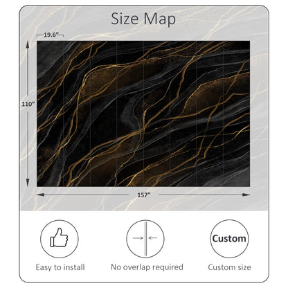 Black Marble Peel and Stick Wallpaper Modern Abstract Wall Murals (Sa Mural 06 / 157" x 110")