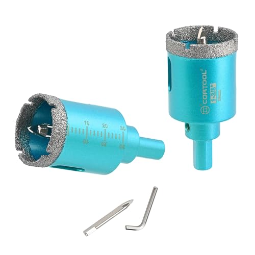 1-3/8 Inch Diamond Hole Saw with Pilot Drill Bit, Diamond Tipped Tile Hole Saws, Dry/Wet Use for Porcelain Tile, Ceramic Pottery, Granite, Stone, Marble, Glass Bottles - 2 Pack (1-3/8 Inch (35mm) 2-Pack)