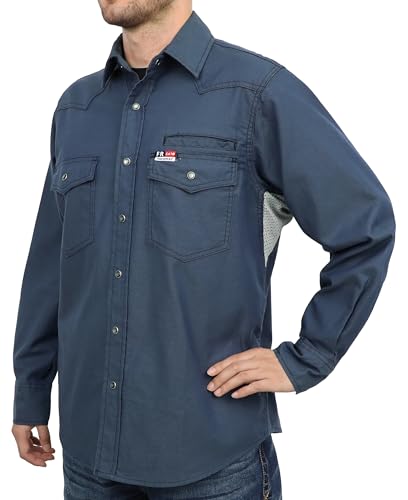 Mens Vented FR Shirts Pearl Snap 6.5oz Soft Canvas Breathable Mesh