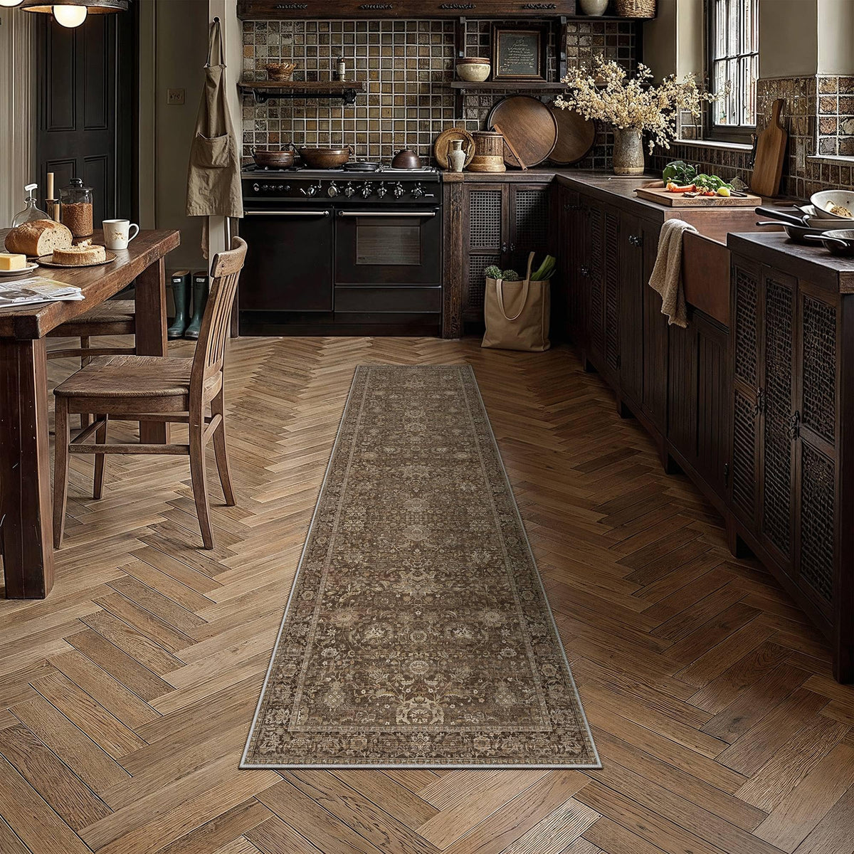 Hallway Runner Rugs 3x8 Brown Vintage Rug (Retro | Brown / 3' x 8' (Runner))