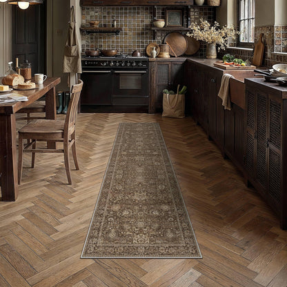 Hallway Runner Rugs 3x8 Brown Vintage Rug (Retro | Brown / 3' x 8' (Runner))