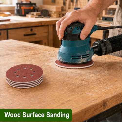 100 Pcs 5 Inch 8 Hole Sanding Discs (80 Grit)