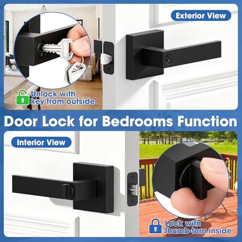 Door Lock Matte Black Door Knob with Lock