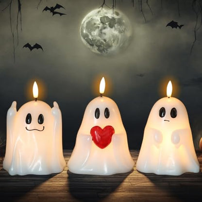Halloween Ghost Candles Battery Operated with Timer Flameless Flickering