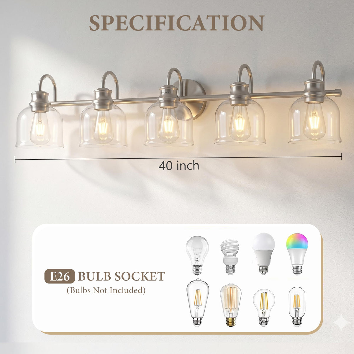5 Lights 40" Bathroom Vanity Light Fixtures (Brushed Nickel / 5 Lights)