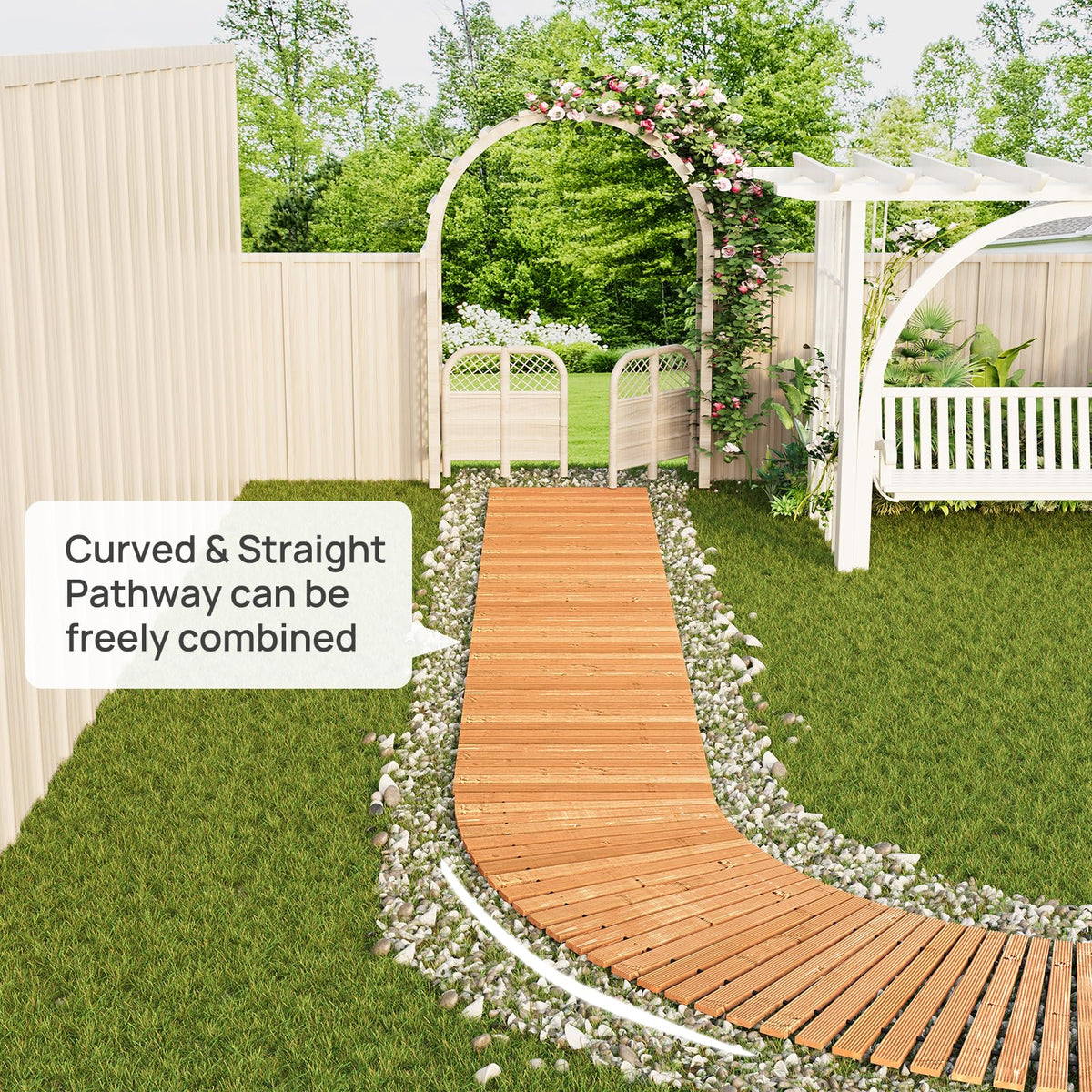 12FTx25'' W Wooden Garden Parhway Walkway Oversize Outdoor Roll Out Decorative Patio Path Pavers Flooring Non (Brown / 12FT-Straight)