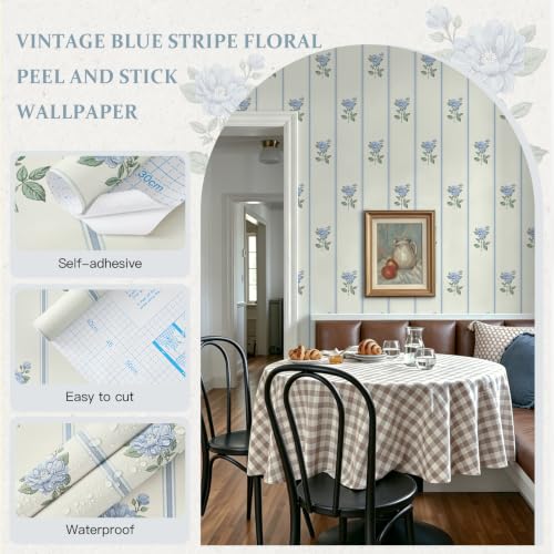 Peel and Stick Wallpaper Stripe Wall Paper Floral Contact Paper Vintage Farmhouse