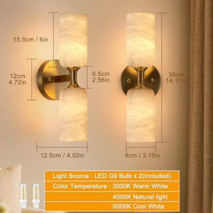 Vintage Gold Alabaster Wall Sconces Set of 2