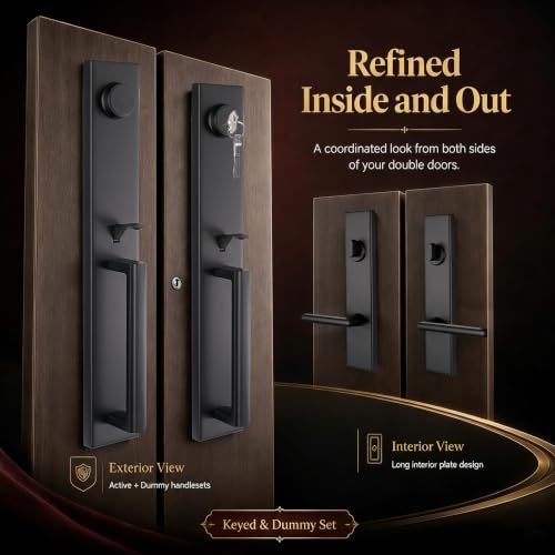 Matte Black Front Door Handle Set with Deadbolt