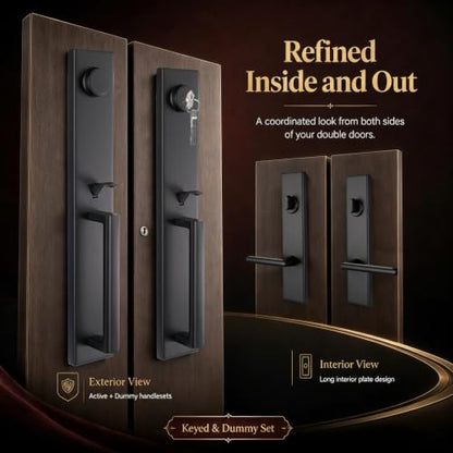 Matte Black Front Door Handle Set with Deadbolt
