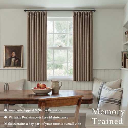 Dark Flax 100% Black Out Pinch Pleated Curtains 63 Inch Long for Bedroom (Dark Flax / 50"W x 63"L (Pack of 2))