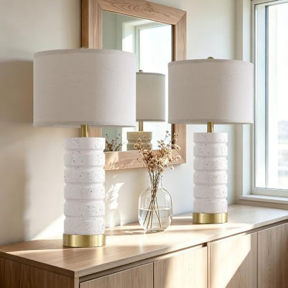 26" Modern Table Lamp Set of 2 Resin Lamp with Natural Stone Look