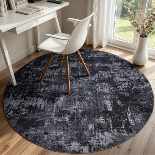 4ft Round Area Rug (Black & Grey / 4' (Round))