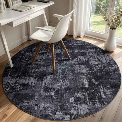 4ft Round Area Rug (Black & Grey / 4' (Round))