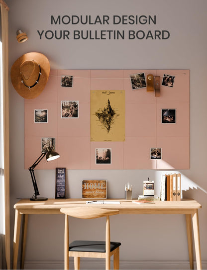 Felt Bulletin Board & Cork Board Alternative 48'' x 36'' (Pink-1 / Solid tile 6-pack)
