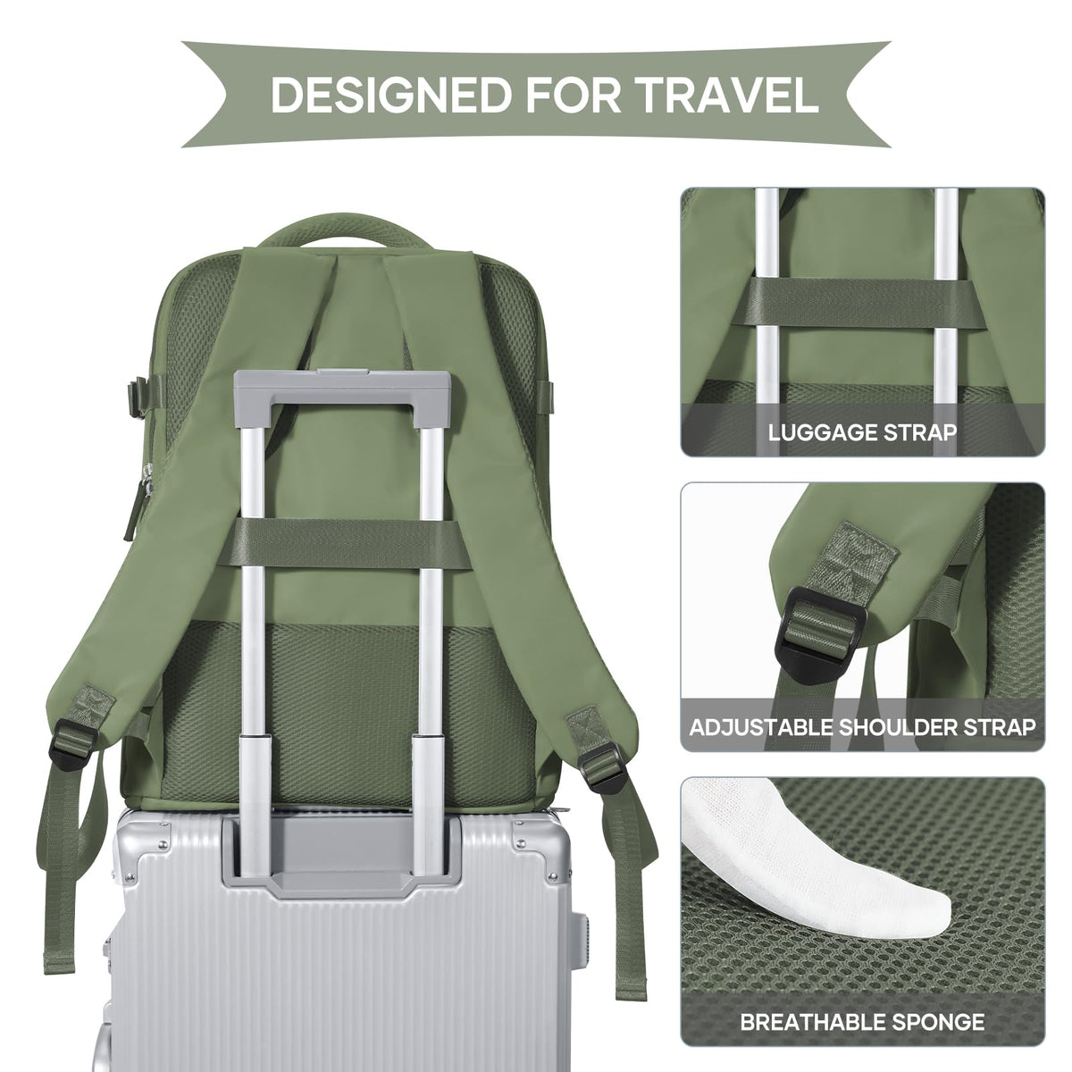 Travel Backpack For Women Men (Gray Green / 25 liters)