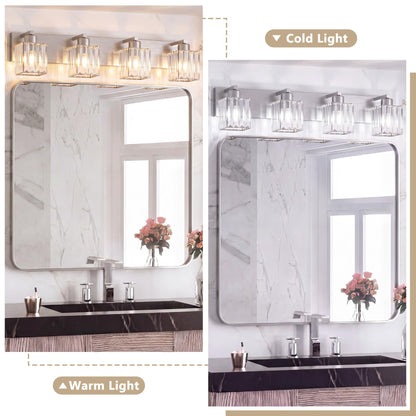 Modern Bathroom Vanity Light (Nickel & Square / 4-Light)