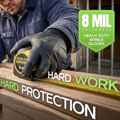 HEAVY DUTY 8 Mil Black Nitrile Gloves Disposable Latex Free Raised Diamond Textured Industrial Mechanic Gloves 1000PCs