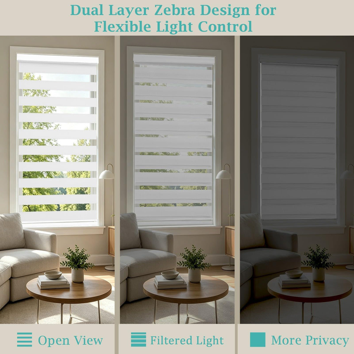 Custom Size Cordless Zebra Blinds for Windows (White / CUSTOM SIZE)