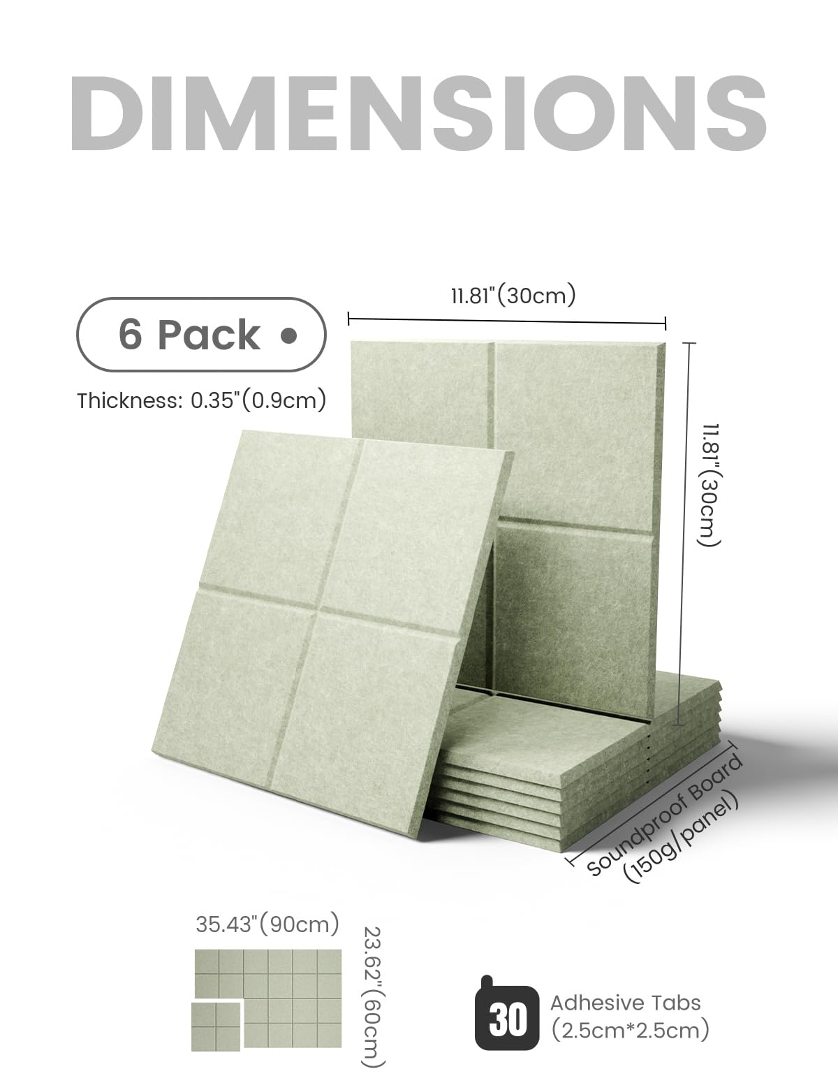 Felt Bulletin Board & Cork Board Alternative 36'' x 24'' (Sage Green / 4-compartment 6-pack)