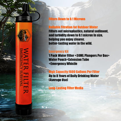 High Capacity Survival Water Filter Straw Kit with Emergency Whistle (1-Pack(Orange) / 1-Pack)