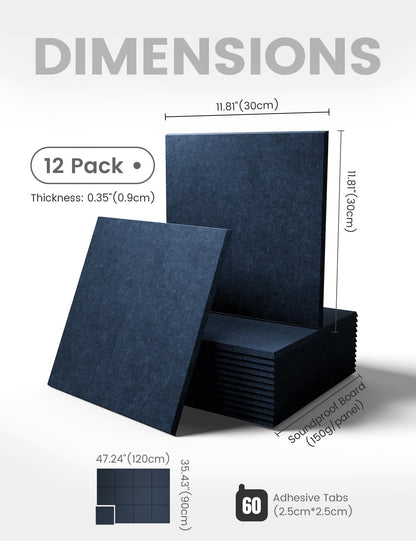 Felt Bulletin Board & Cork Board Alternative 48'' x 36'' (Carbon Blue-1 / Solid tile 12-pack)