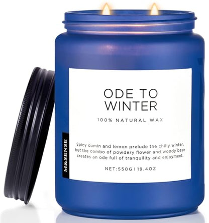 Ode to Winter Candles for Home Scented 19.4Oz Natural Soy Wax 110H (Large Jar / OdeToWinter)