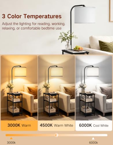 Floor Lamp with Side Table & Charging Station