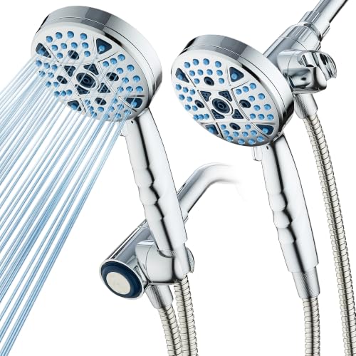 Seen-On-TV High Pressure 8-mode Handheld Shower Head - 2-mode Power Wash to Clean Tub, Tile & Pets, Stay-Clean Nozzles, Extra Long 6 ft. Stainless Steel Hose, Wall & Overhead Brackets