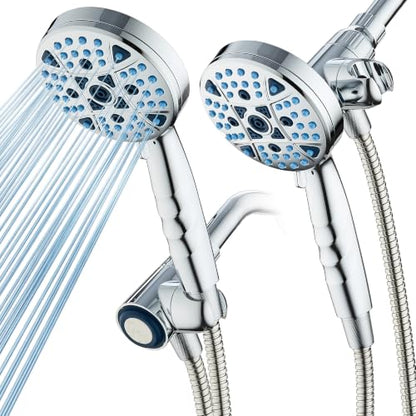 Seen-On-TV High Pressure 8-mode Handheld Shower Head - 2-mode Power Wash to Clean Tub, Tile & Pets, Stay-Clean Nozzles, Extra Long 6 ft. Stainless Steel Hose, Wall & Overhead Brackets