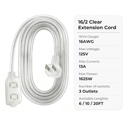 Clear Extension Cord with Multiple Outlets 2 Prong 16 Gauge