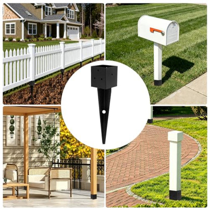 4x4 Fence Post Anchor Ground Spike（Inner Size 3.6"x3.6" Black Powder Coated