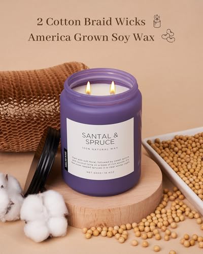 Santalspruce Scented Candle 19.4Oz Natural Soy Wax Non Toxic 110H (Large Jar / Santal Spruce)
