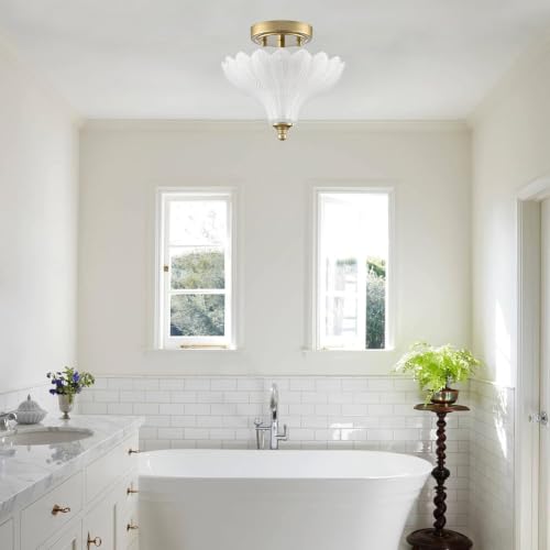 Glass Ceiling Light Semi Flush Mount Textured Glass Shade