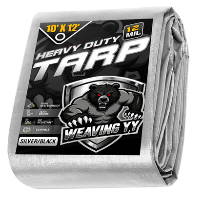 Tarps Heavy Duty Waterproof 10'x12' (Silver/Black / 10' X 12')