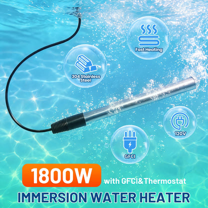 1800W Portable Immersion Water Heater with GFCI & Thermostat (Charcoal)