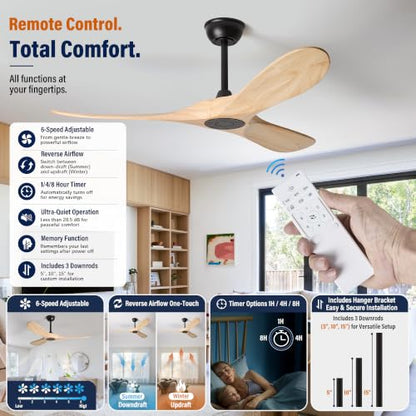 3 Blade Natural Wood Ceiling Fan No Light